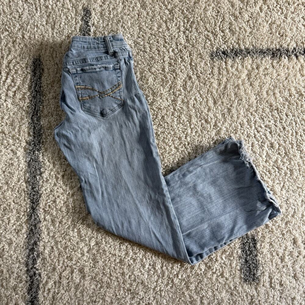 Vtg Aeropostale Y2K Stretch Flare Denim Blue Jeans Women Sz 5/6 Short Distressed